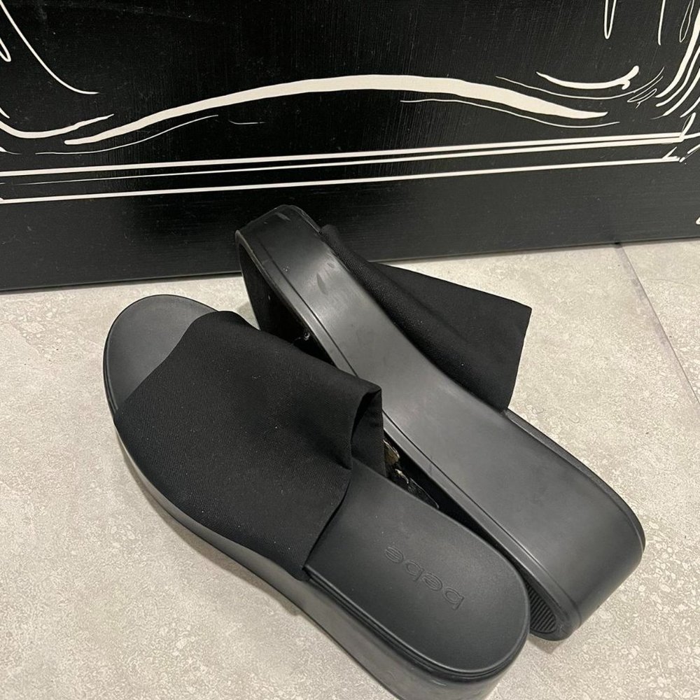 Vintage Bebe slide on platform fabric shoes in black